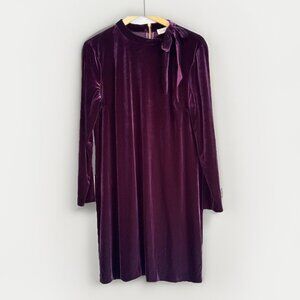 Harper Rose Purple Velvet Dress Size 16 Bow Neck Exposed Zip Whimsigoth Holiday